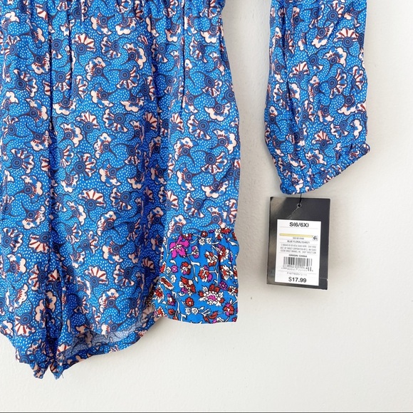 Art Class Blue Floral Mixed sprint Long Sleeve Romper - Picture 2 of 6